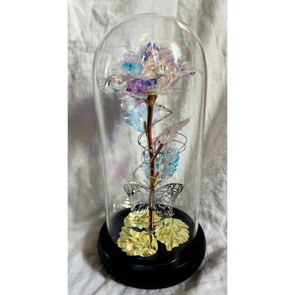 Eternal Rose In Dome With Fairy Lights Batteries Included Best Wishes Boxed Gift - Picture 4 of 11